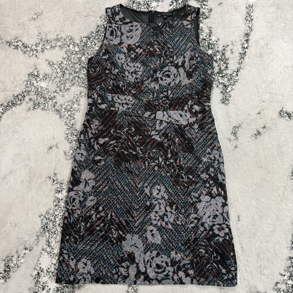 Antonio Melani Womens 14 Floral Jacquard Sheath Dress Sleeveless Stretch Lined